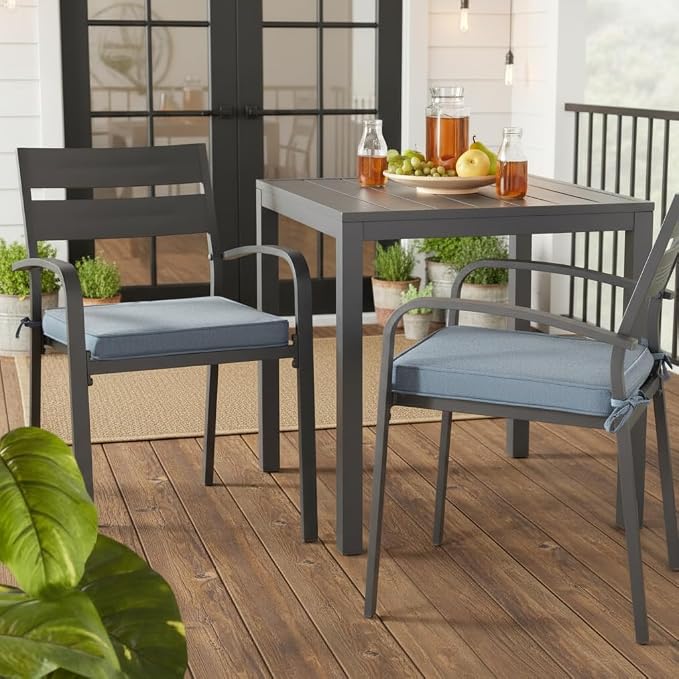 Indoor/Outdoor Chair Pads in Sunbrella Fabric – 17''x17'' Patio Seat Cushions with Foam Insert, Removable Reversible Cover & Ties for Patio Dining Chairs – Set of 2 or 4, Spectrum Denim