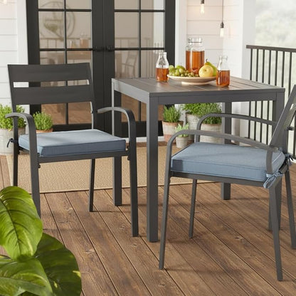 Indoor/Outdoor Chair Pads in Sunbrella Fabric – 17''x17'' Patio Seat Cushions with Foam Insert, Removable Reversible Cover & Ties for Patio Dining Chairs – Set of 2 or 4, Spectrum Denim