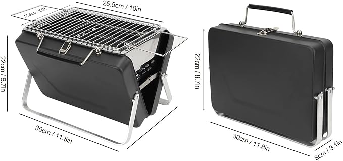 Barbecue Grill, Charcoal Grill Folding Portable Lightweight Barbecue Grill Tools Portable Charcoal BBQ Grill Folding Notebook Grill for Camping Outdoor Cooking Backyard Picnic(Black)