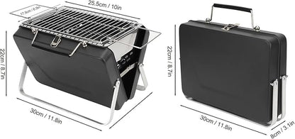 Septpenta Charcoal BBQ Grill, Portable Small Grills, Folding Notebook Grill, Wavy Grid Non Stick Design, Suitcase Style Storage for Outdoor Cooking Camping Beach Traveling Picnic Backyard(Black)
