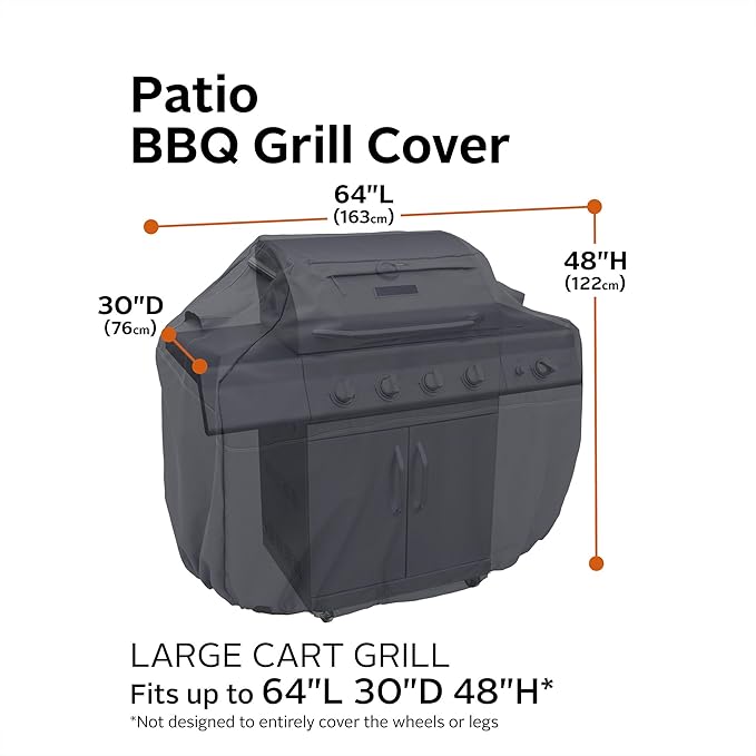 Classic Accessories Ravenna Water-Resistant 64 Inch BBQ Grill Cover, Black
