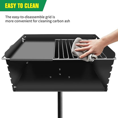 Park Style Charcoal Grill Heavy Duty, Outdoor BBQ Grill with Grate, Park Grill for Backyard, Camping, Commercial Use, Small Charcoal Grills for Outdoor Park (25'' L x 17'' W x 11'' H)