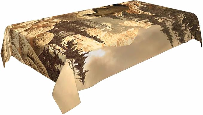 TKS MITLAN Grizzly Bear Tablecloth Decor Animal Bear Brook Canyon Mountain Table Cloth Dining Room Kitchen Table Cover 60" X 84" Oblong/Rectangle