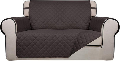 PureFit Reversible Quilted Sofa Cover, Water Resistant Medium Slipcover Furniture Protector, Washable Couch Cover with Non Slip Foam and Elastic Straps for Kids, Pets (Loveseat, Chocolate/Chocolate) | Chocolate/Chocolate, Water Resistant Couch Protecto...