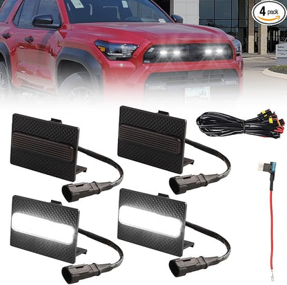 4 PCS Full LED Front Grille Lights for Toyo-ta 4runner 2025 SR5, White LED Grilles Clearance Light, 4Runner Accessories