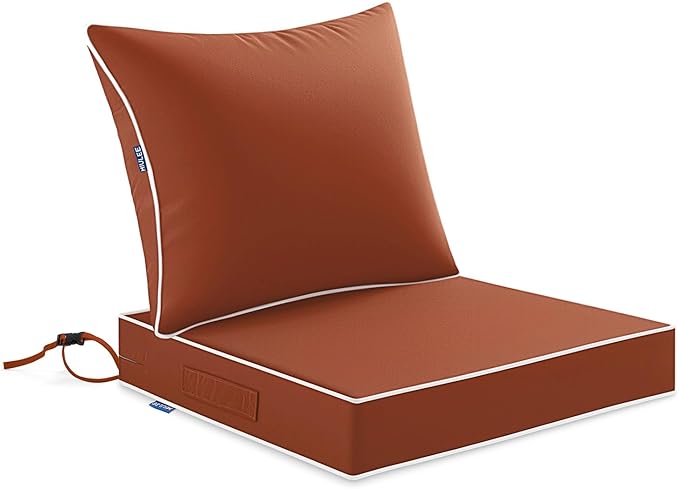 MIULEE Burnt Orange Outdoor Seat Cushion 24x24 Inch Waterproof Cushion | Deep Seat and Back Cushion for Patio Furniture Chair Sofa Couch, Fade Resistant, Handle and Adjustable Straps