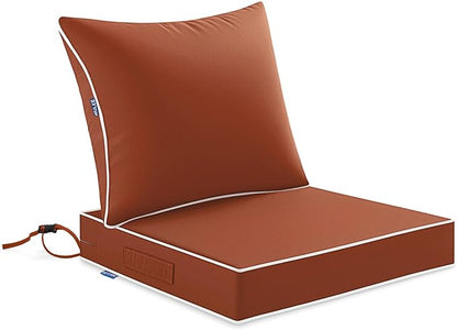MIULEE Burnt Orange Outdoor Seat Cushion 24x24 Inch Waterproof Cushion | Deep Seat and Back Cushion for Patio Furniture Chair Sofa Couch, Fade Resistant, Handle and Adjustable Straps