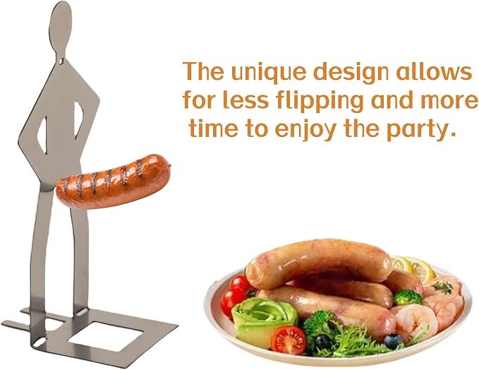 8 PCS Funny Hot Dog Holder for Grilling-Portable Hot Dog Roaster-Reusable Stainless Steel Hotdog and Sausage Stand-Funny Birthday Gifts for Men-BBQ Grill Accessories