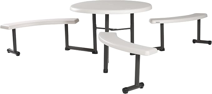 Lifetime Picnic Table 22127 44-inch Round Top Swivel Benches Almond Color Top