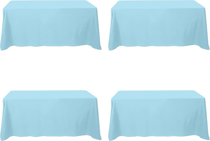 BRILLMAX 4 Pack Light Blue Tablecloths 90x132 Inch for 6ft Rectangle Tables | 150 GSM Polyester Fabric, Floor Length Drop, Water, Stain & Wrinkle Resistant Cloth Cover for Wedding Reception Banquet Party