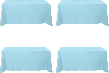BRILLMAX 4 Pack Light Blue Tablecloths 90x132 Inch for 6ft Rectangle Tables | 150 GSM Polyester Fabric, Floor Length Drop, Water, Stain & Wrinkle Resistant Cloth Cover for Wedding Reception Banquet Party