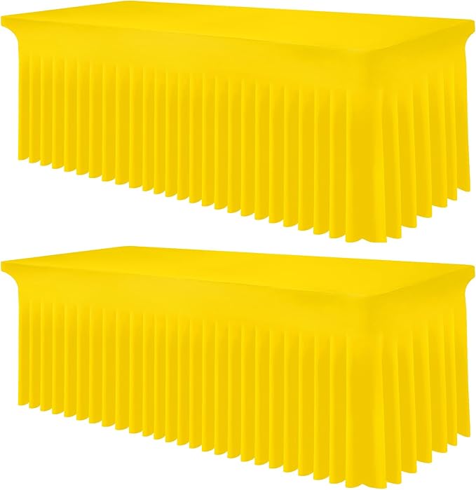 Smiry 2 Pack Spandex Elastic Fitted Table Cloth Skirt for 8FT Table | Stretch Washable Table Cloth, Banquet Table Cover for Wedding, Party, Indoor & Trade Shows, (Yellow, 96Lx30Wx30H)