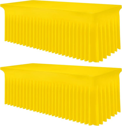 Smiry 2 Pack Spandex Elastic Fitted Table Cloth Skirt for 8FT Table | Stretch Washable Table Cloth, Banquet Table Cover for Wedding, Party, Indoor & Trade Shows, (Yellow, 96Lx30Wx30H)