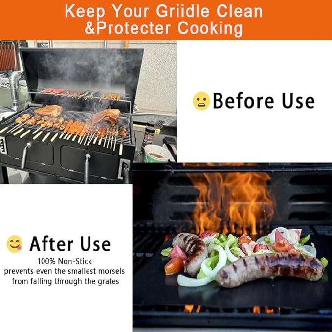 Grill Mats for Outdoor Grill, Set of 5 Reusable Gril Mat for Outdoor Barbecue with Basting Brushes and 12inch Grill Tongs, Oven Liners for Bottom of Oven 100% Non-Stick 15.75 x 13 Inch