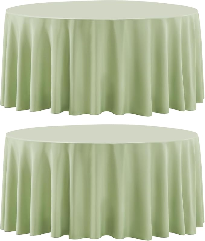 2 Pack Sage Green Round Tablecloths 108 Inch for Dining Tables | Washable Decorative Linen Polyester Table Cover for Banquets Buffets Parties and Weddings