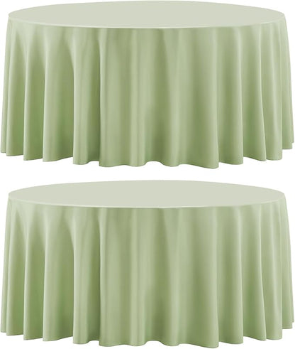 2 Pack Sage Green Round Tablecloths 108 Inch for Dining Tables | Washable Decorative Linen Polyester Table Cover for Banquets Buffets Parties and Weddings