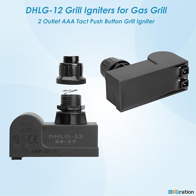 DHLG-12 Grill Igniters for Charbroil Ignitor Replacement, 2 Outlets AAA Battery Tact Push Button Electronic Ignition Module, Grill Ignitor Replacement for Charbroil Grill Igniter Replacement