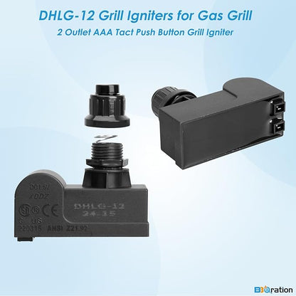 DHLG-12 Grill Igniters for Charbroil Ignitor Replacement, 2 Outlets AAA Battery Tact Push Button Electronic Ignition Module, Grill Ignitor Replacement for Charbroil Grill Igniter Replacement