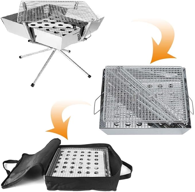 Outdoor Multi-Function Barbecue Grill, Stainless Steel Charcoal Portable Camping Charcoal Barbecue Grill Compact Barbecue Travel, Picnic Suitable for 2-4 People (36 * 32Cm)