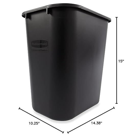 Rubbermaid Commercial Products Resin Wastebasket/Trash Can, 7-Gallon/28-Quart, Black, Plastic, for Bedroom/Bathroom/Office, Fits Under Desk/Sink/Cabinet