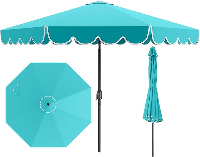 Tangkula 10 FT Patio Umbrella, 2-Tiers Scalloped Outdoor Table Market Umbrella with Tilt Adjustment, Crank, 8 Sturdy Ribs for Pool, Deck, Backyard (Turquoise)