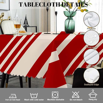 Swono Tablecloth 52"X70" Red and Cream Stripes, Christmas Pattern Candy Cane Lines Rectangle Table Cover Anti-Oil Tablecloth for Dining Tables, Parties, Wedding and Banquet Decoration