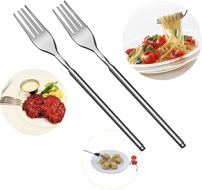 2PCS extendable fork set, stainless steel extendable camping barbecue fork, marshmallow grill stick, long handled dessert fruit fork, portable outdoor cooking tool