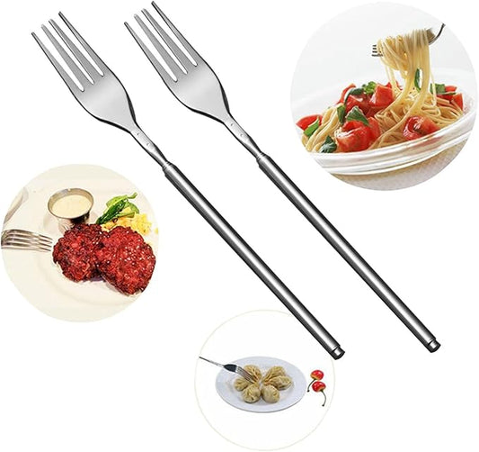 2PCS extendable fork set, stainless steel extendable camping barbecue fork, marshmallow grill stick, long handled dessert fruit fork, portable outdoor cooking tool