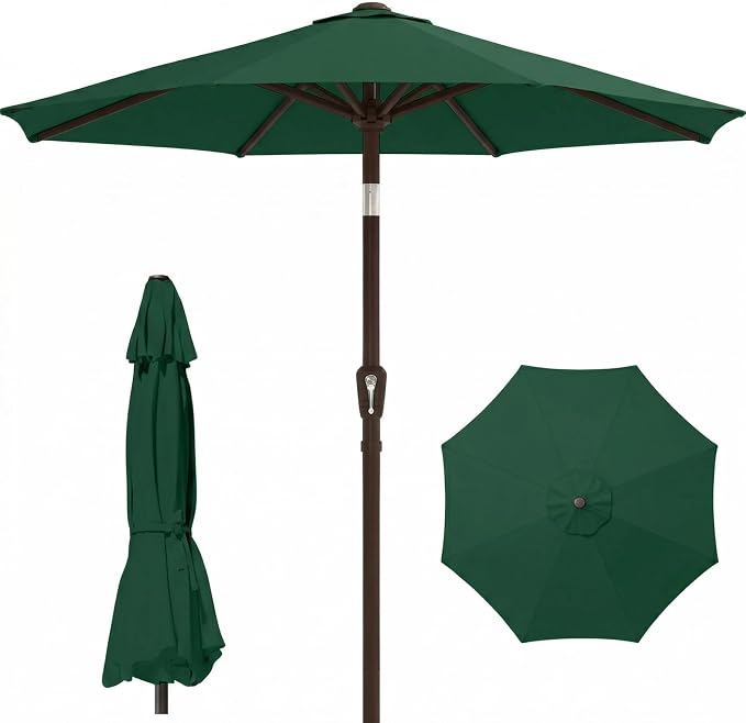 PatioKingdom Auto-Tilt 9FT Patio Umbrella Outdoor with 8 Sturdy Fiberglass Ribs,Market Table Umbrella for Pool,Backyard,Deck and Garden