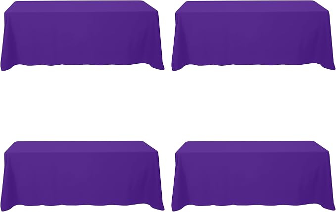 BRILLMAX 4 Pack Purple Tablecloths 90x156 Inch for 8ft Rectangle Tables | 150 GSM Polyester Fabric, Floor Length Drop, Water, Stain & Wrinkle Resistant Cloth Cover for Wedding Reception Banquet Party