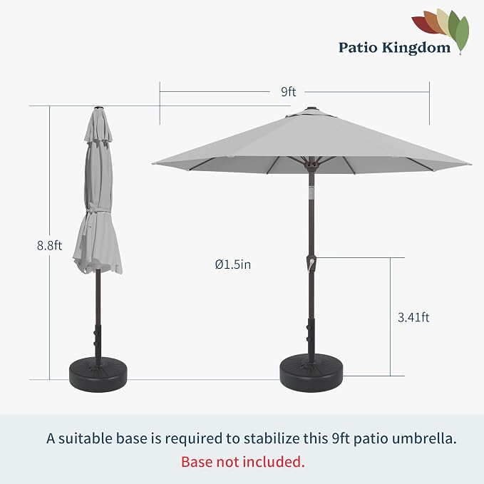 9FT Patio Umbrella Outdoor Table Umbrella w/Push Button Tilt and Crank, 8 Sturdy Ribs, UV Resistant Waterproof Market Umbrella for Pool, Deck, Backyard, Garden, Light Gray