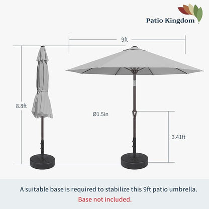 9FT Patio Umbrella Outdoor Table Umbrella w/Push Button Tilt and Crank, 8 Sturdy Ribs, UV Resistant Waterproof Market Umbrella for Pool, Deck, Backyard, Garden, Light Gray