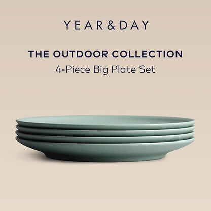 Year & Day Outdoor Set of 4 Unbreakable Lightweight Dinner Plates, Plant Derived, Palm Green, 10.6 inch