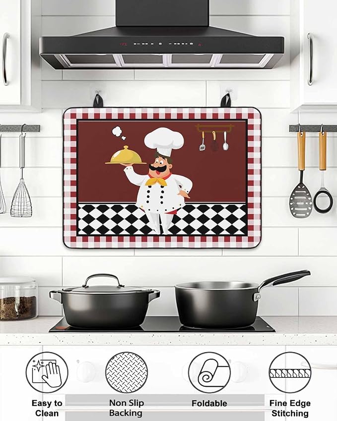 Stove Top Covers for Electric Stove 31x24 Inches, Fat Chef HeatResistant Glass Cooktop Protector, Red Gourmet Kitchen Red Black Buffalo Plaid Ceramic Stovetop Countertop Covers Mat, Oven Cover