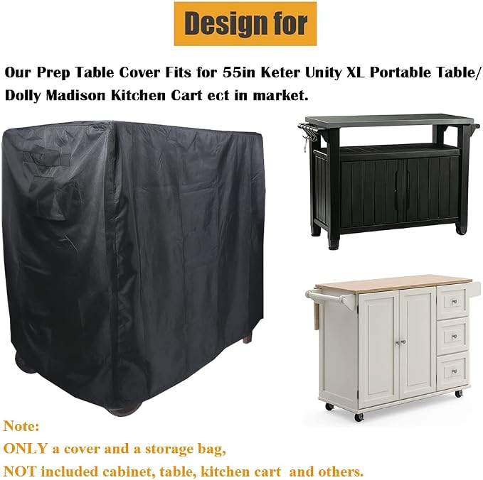 Patio Prep Table Cover Compatible with 35in/55in Keter Unity XL Portable Outdoor Table/Rolling Mobile Kitchen Island Bar Cart Storage Cabinet Cover Waterproof Grill Accessories Covers