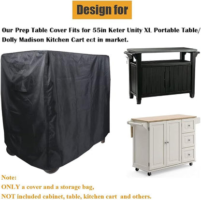Patio Prep Table Cover Compatible with 35in/55in Keter Unity XL Portable Outdoor Table/Rolling Mobile Kitchen Island Bar Cart Storage Cabinet Cover Waterproof Grill Accessories Covers