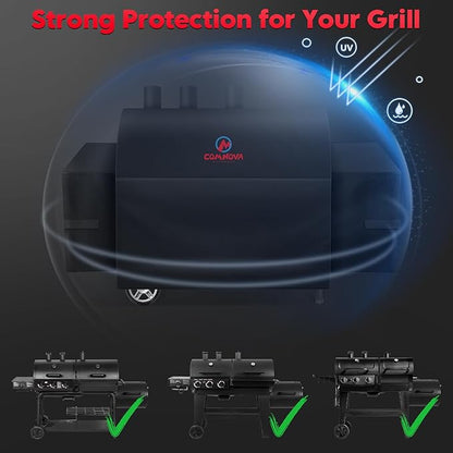 Comnova Grill Cover for Char Griller Dual Fuel - 600D Offset Smoker Cover for Chargriller, Gas and Charcoal Grill Cover Fits Models 5050, 5650, CG30281224, CG30282825, CG30282925 with Side Fire Box