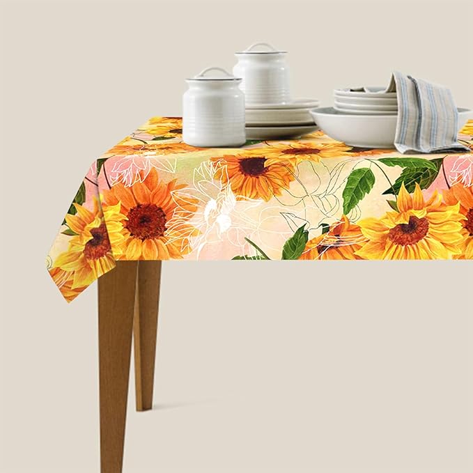 Decorative Rectangle Table Cloths Yellow Sunflower Watercolor Vintage Floral Tablecloth Table Cover for Dining/BBQ/Picnic/Coffee Table 52 X 70 Inches, Tbcth-014, GSRY-TB-HY0418-00134