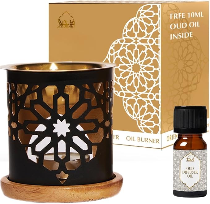 Oil Burner by Dukhni | Candle Diffuser & Free Oud Oil, Essential Oil Burner | Use for Fragrance Oil & Diffuser Oils | Home Aromatherapy, Stress Relief, Meditation, Massage & Islamic Gift for Women & Men