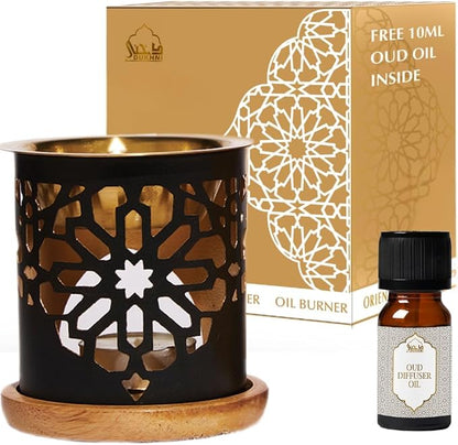 Oil Burner by Dukhni | Candle Diffuser & Free Oud Oil, Essential Oil Burner | Use for Fragrance Oil & Diffuser Oils | Home Aromatherapy, Stress Relief, Meditation, Massage & Islamic Gift for Women & Men