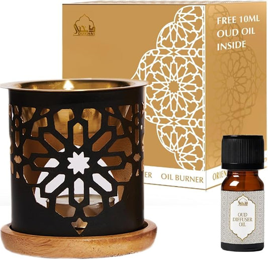 Oil Burner by Dukhni | Candle Diffuser & Free Oud Oil, Essential Oil Burner | Use for Fragrance Oil & Diffuser Oils | Home Aromatherapy, Stress Relief, Meditation, Massage & Islamic Gift for Women & Men