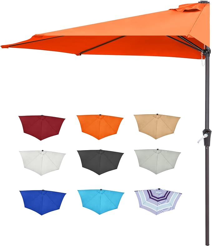 ABCCANOPY Patio Umbrella 9FT Outdoor Half Umbrella(Orange) | Fade & UV Resistant Fabric, 5 Fiberglass Ribs, Waterproof, Air Vent, Crank Operated, Great for Patio, Backyard, Garden, Deck