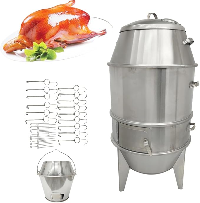INTBUYING 3-Tier Charcoal Duck Roaster Oven 23.6" x 53" Stainless Steel Roasting Machine for Peking Duck BBQ Chicken Turkey Pig with Hooks & Pins for Commercial Home Use Roast Oven