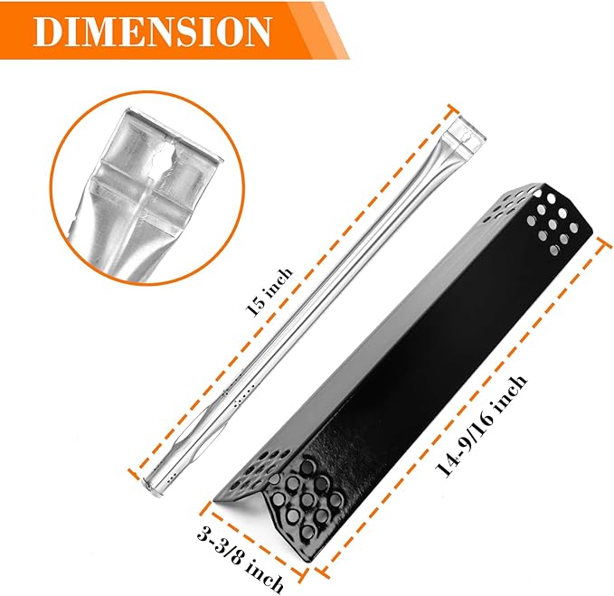 Uniflasy Grill Replacement Parts Kit for Expert Grill 6-Burner 720-0969, 720-0969G, 720-0969GB, 720-0969GA Propane Gas Grill Porcelain Steel Heat Plate Stainless Steel Burners, 6 Packs