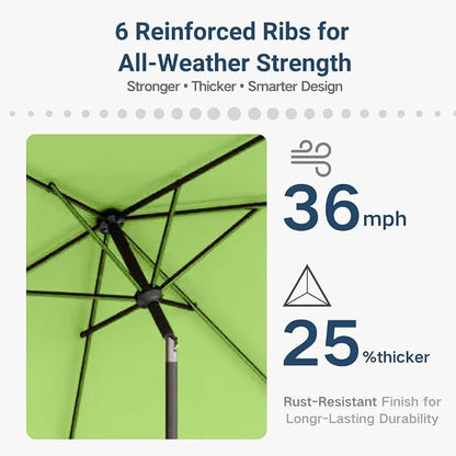 6.5' x 10' Rectangular Patio Umbrella Large Outdoor Market Umbrella w/UV Protection, Push Button Tilt and Crank Lift, Rectangle Table Umbrella for Garden, Deck, Pool, Patio, Apple Green