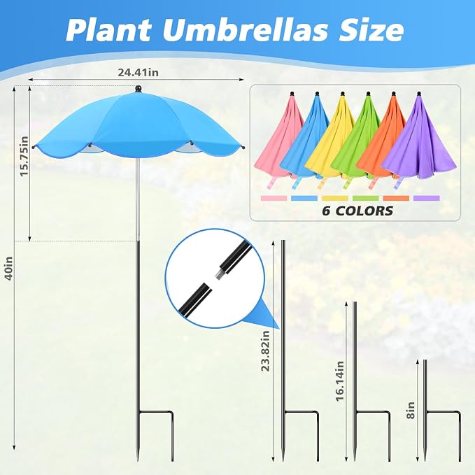 6 Pcs Plant Umbrellas for Outdoor Plants, 2/3/4/6 Pcs Available, Potted Garden Bedst Umbrella Shade with Adjustable Angle to ‌Defend Plants From Direct Sunlight