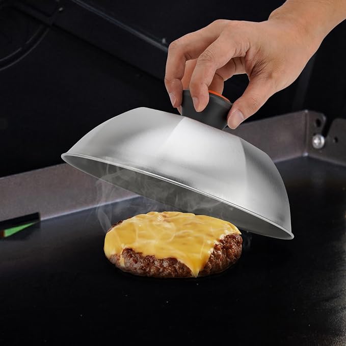ZBXFCSH Stainless Steel 9" Griddle Melting Cheese Dome Wok Lids- Commercial Grade Basting and Steaming Cover- Best fit for Blackstone Flat Top Grills, 0.6mm Thickness-2 Domes