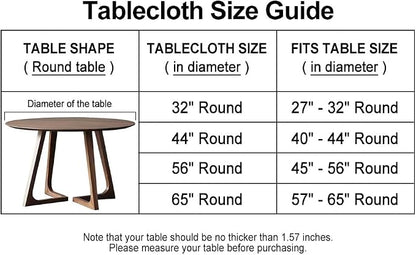 LIBERECOO Round Vinyl Fitted Tablecloth with Flannel Backing Elastic Edge Table Cover Waterproof Stain-Resistant Wipeable Tablecloths Fits 57-65" Round Tables