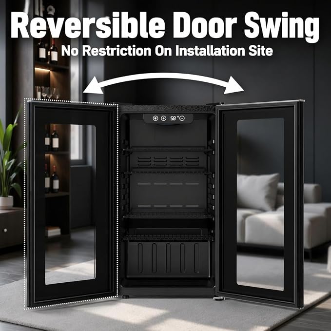 COWSAR 3.2 Cu. Ft. Beverage Refrigerator, Up to 130 Cans or 26 Bottles | Electronic controls with an LED display adjust cooling from 32–61°F, while the glass door keeps drinks easy to view.