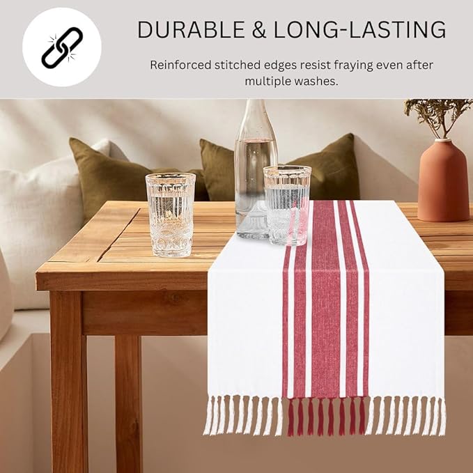 Table Runner 72 Inches Long 100% Cotton - Farmhouse Table Runners for Everyday Use Weddings Parties BBQ's Holidays - 14x72 Inch Rustic Vintage Dining Table Runner Red